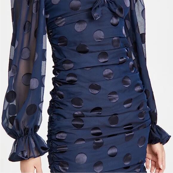 For Love & Lemons‎ Lula Polka Dot Ruched Mini Dress Navy Size S - Picture 11 of 11